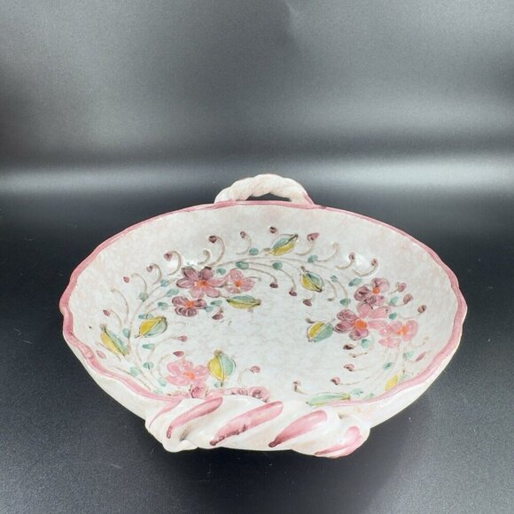 Vintage Italian Art Pottery Dish Bowl Hand Carved Hand Painted Dish With Handles - Picture 11 of 16